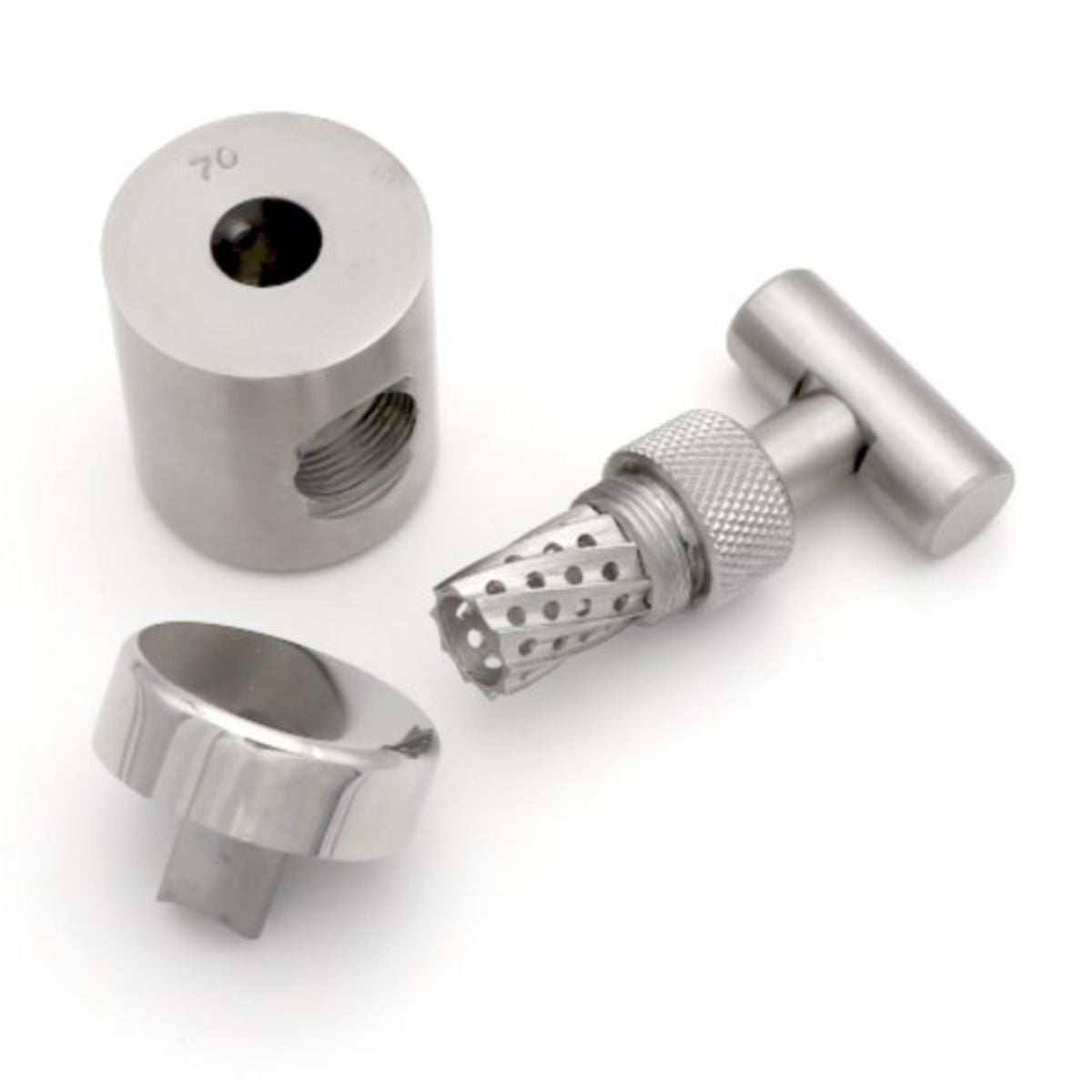 Side view of Compact Dental Bone Mill – surgical tool with secure lid for collecting and preparing bone chips for augmentation.