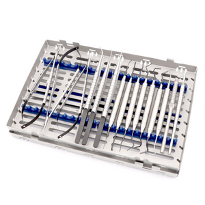 Dental tunneling micro surgical kit set with periodontal tunneling instruments in sterilization tray