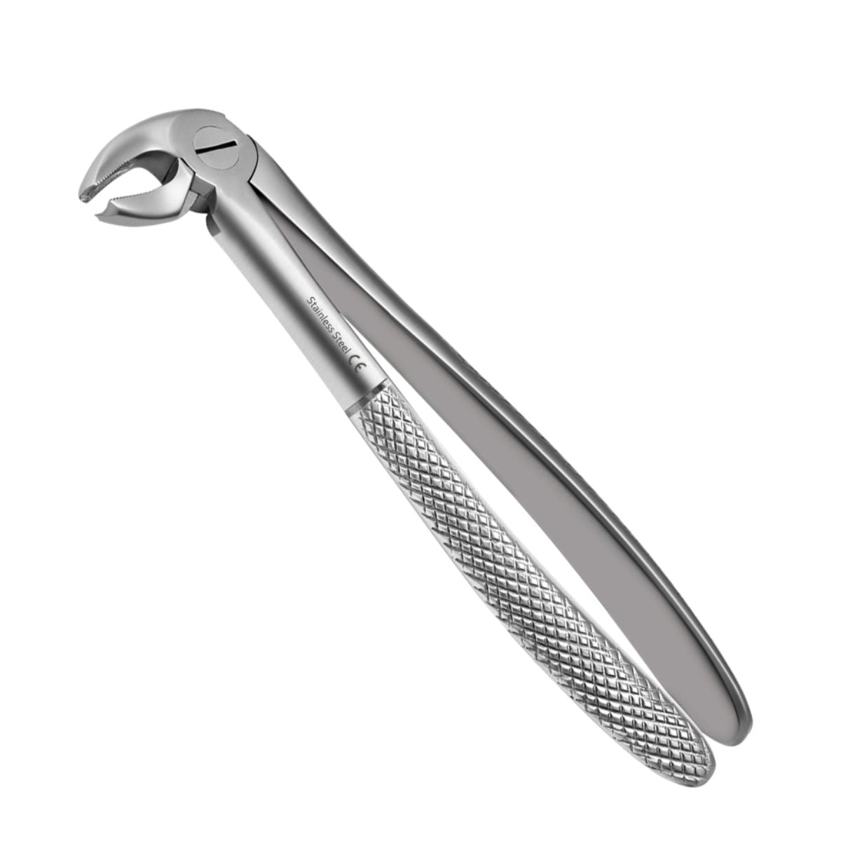 22 Root Extraction Forceps – English Pattern, front view showing serrated beaks and matte finish for precise dental extractions.