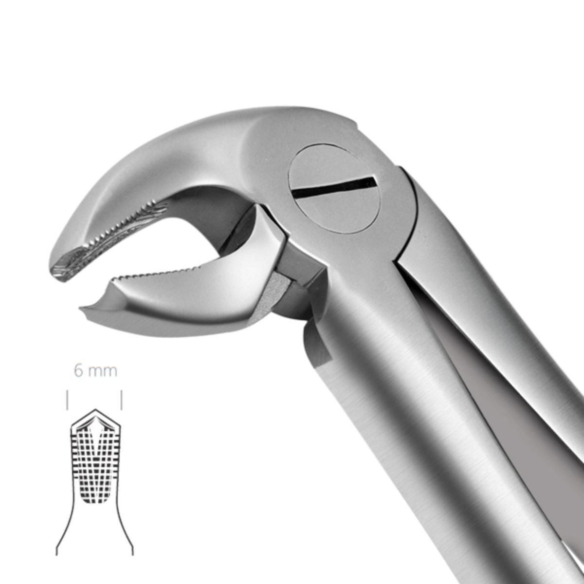 Side view of 22 English Pattern Root Extraction Forceps – stainless steel instrument with textured grip for controlled handling.