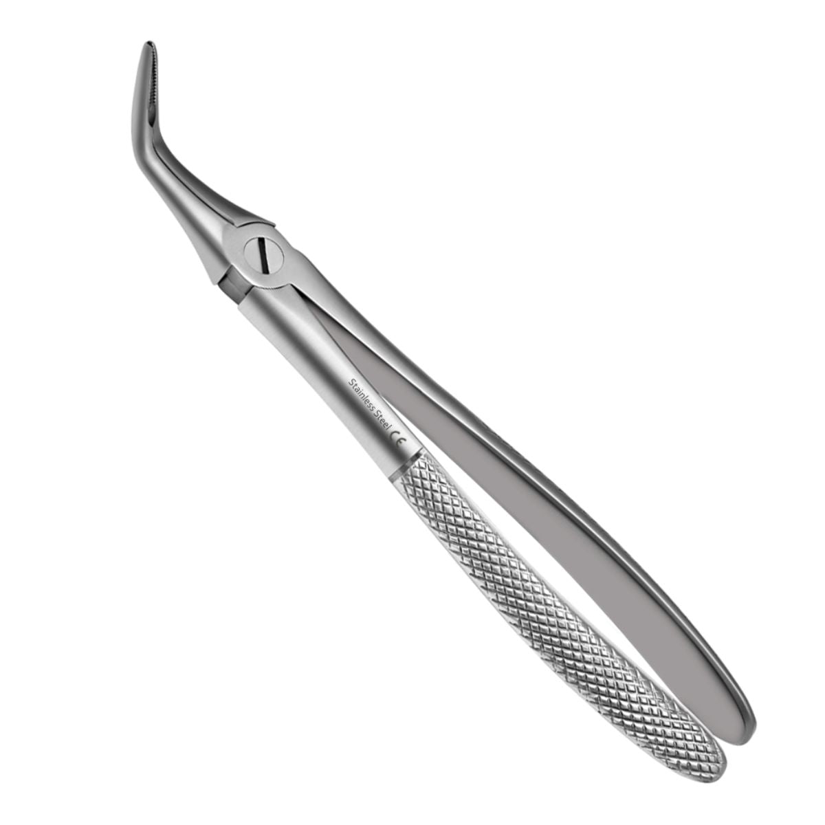 46L Root Extraction Forceps – English Pattern, front view showing serrated tips and matte finish for dental extractions.