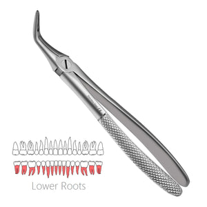 Side view of 46L English Pattern Root Extraction Forceps – German stainless steel with textured grip for controlled handling.