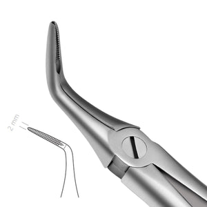 Angled view of 46L Root Extraction Forceps – precision dental instrument designed for lower root extraction with enhanced leverage.