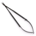 Castroviejo Microsurgery Scissors, 18cm – curved design with black finish for enhanced precision and reduced glare in microsurgical procedures.