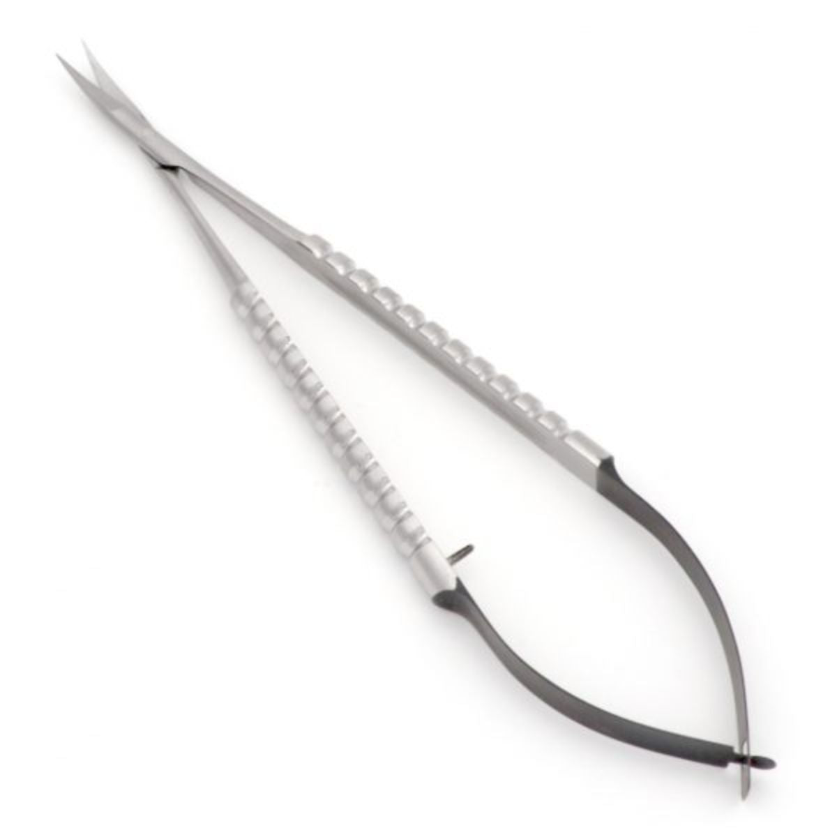 Castroviejo Microsurgery Scissors, 16cm – curved tip with serrated edge for precision cutting in delicate microsurgical procedures.