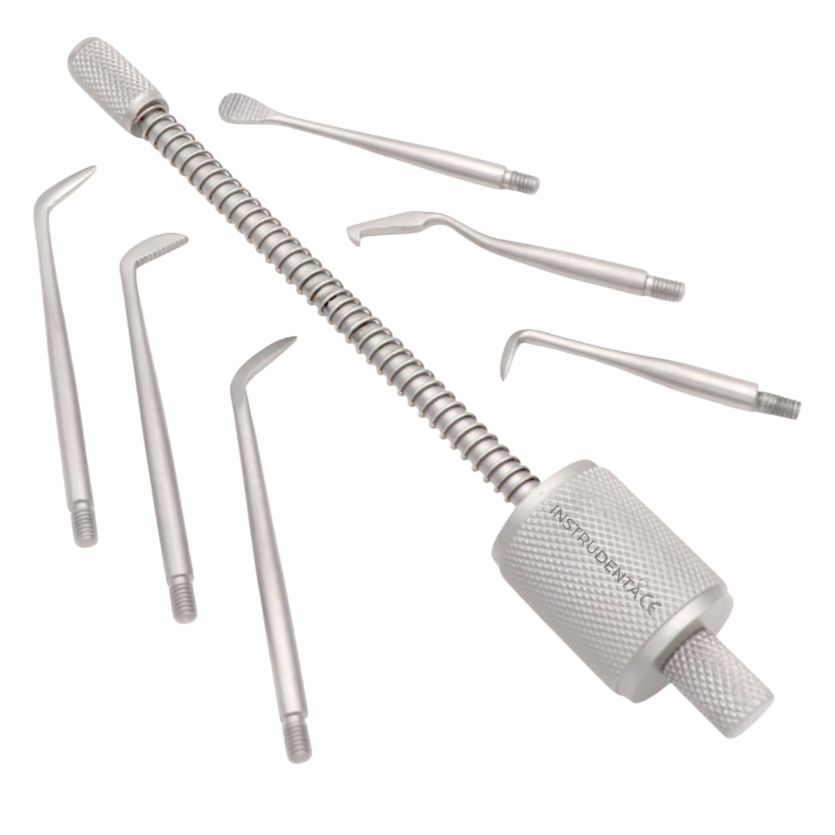 single ended crown remover with five interchangeable dental inserts
