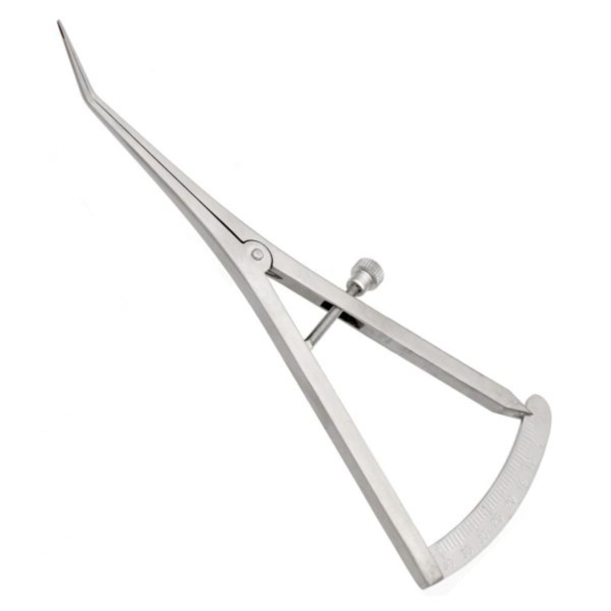 Dental Caliper, Castroviejo style, angled, 18cm – precision measuring instrument for accurate intraoral and surgical assessments.