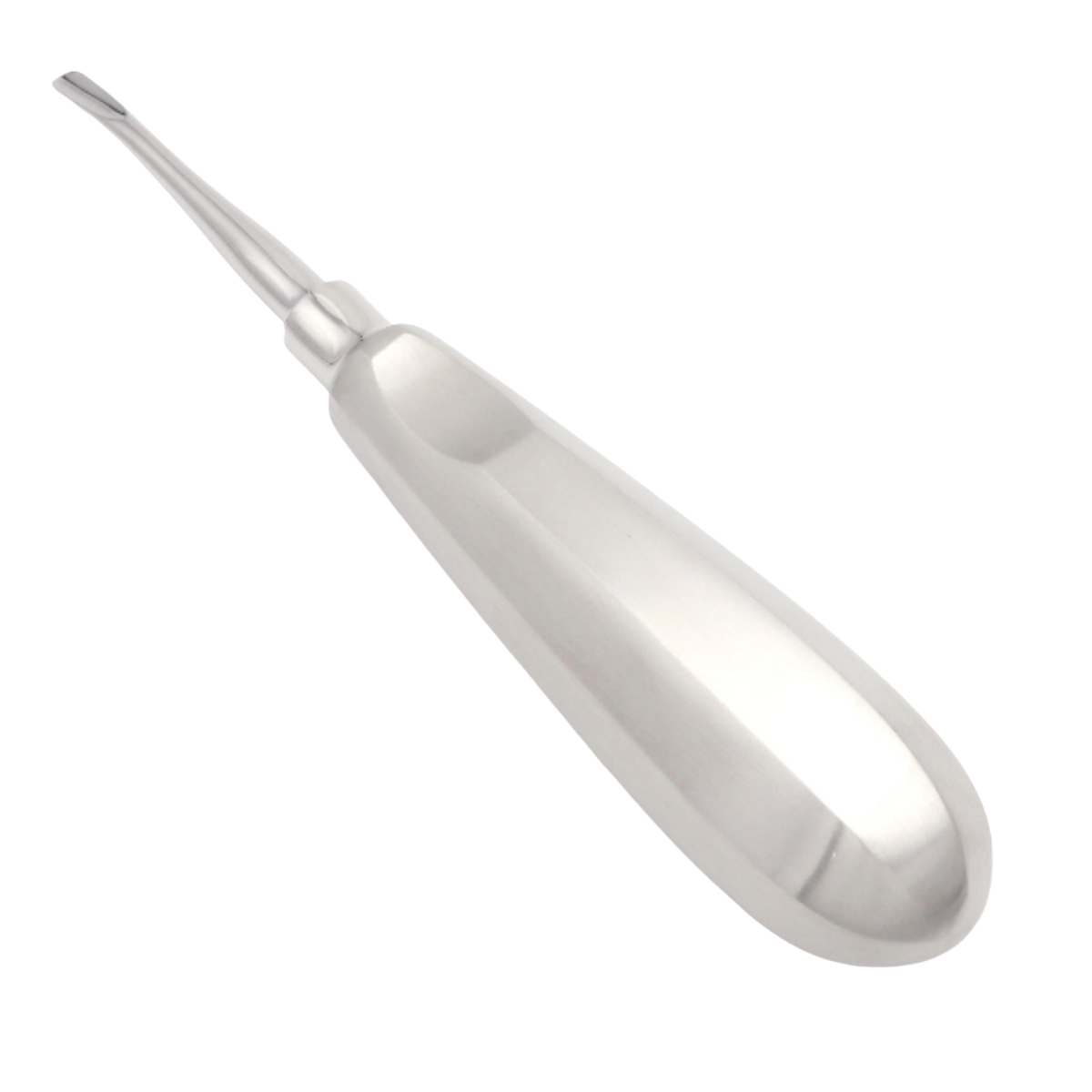 4mm curved luxator positioned for high leverage tooth extraction procedure