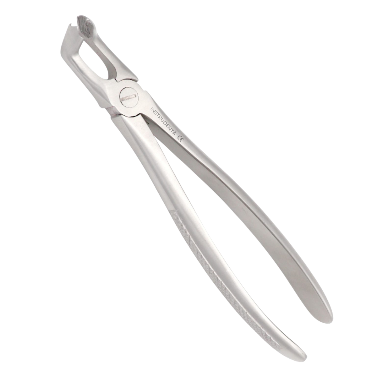 curved dental extraction forceps designed for upper jaw root removal procedures