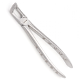 curved dental extraction forceps designed for upper root navigation in surgical procedures