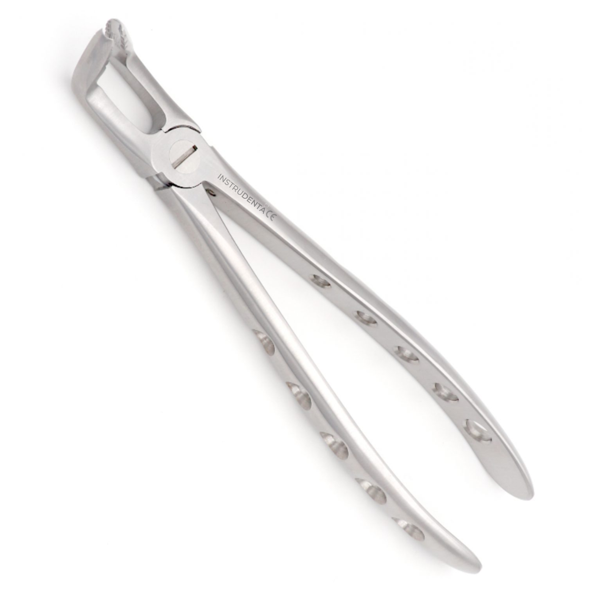 curved dental extraction forceps designed for upper root navigation in surgical procedures