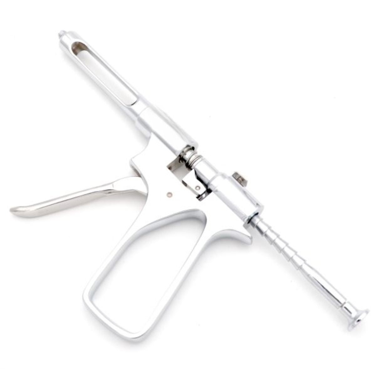 Side view of 1.8ml Intra-Ligamental Syringe – stainless steel dental instrument with ergonomic design and metric threading.