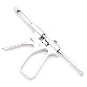 Side view of 1.8ml Intra-Ligamental Syringe – stainless steel dental instrument with ergonomic design and metric threading.