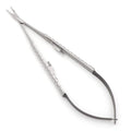 Micro Needle Holder with Scissors, Castroviejo style, 18cm – front view of precision surgical instrument with TC tips for microsuturing.