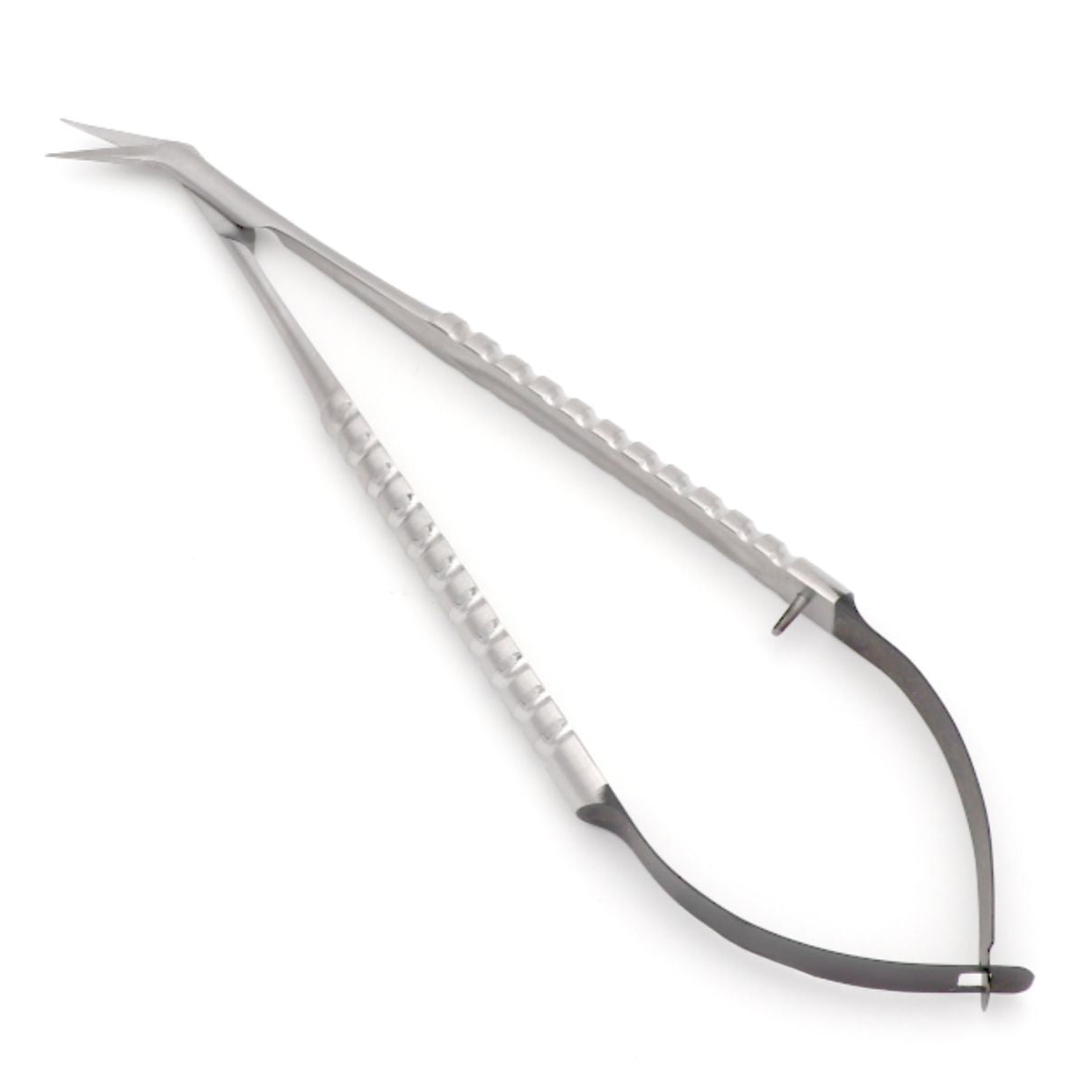 Micro Surgical Scissors, Castroviejo style, angled, 16cm – precision stainless steel instrument for delicate cutting in microsurgical procedures.