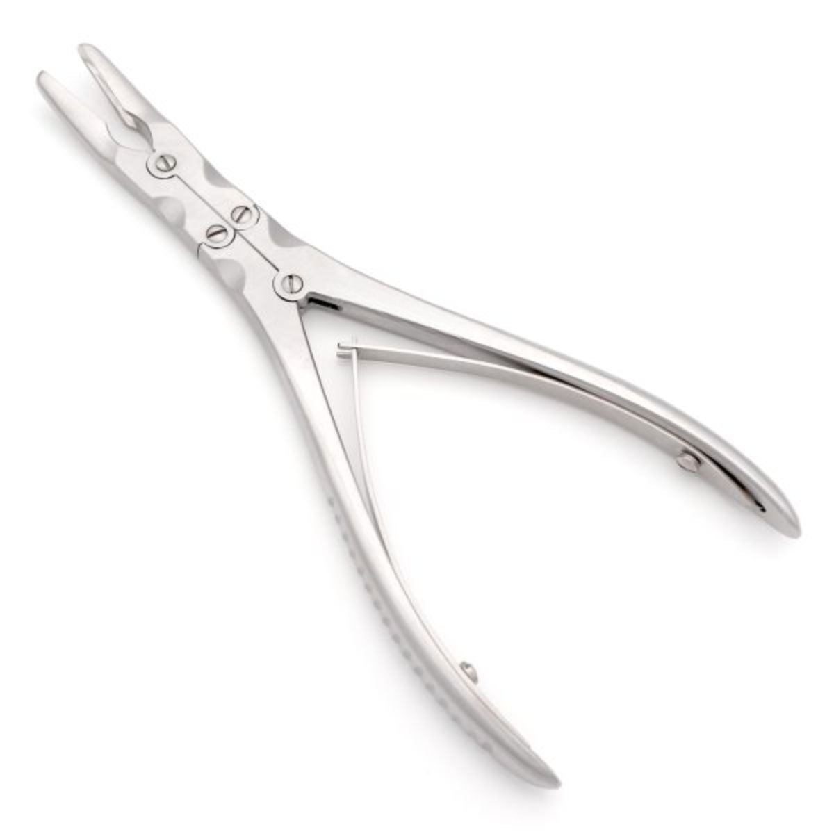 Ruskin Surgical Bone Rongeur, 15° angled jaws, 5mm tip, 18cm – double-action stainless steel instrument for controlled bone removal in surgical procedures.